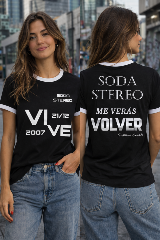 Camiseta combinada Soda Stereo Negra
